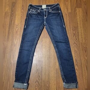 LA Idol USA Jeans Womens 7 30x31.5 Blue Embellished Rhinestone Pockets C94